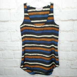 Rosebud sz S striped pattern sleeveless black/brown/blue tank top blouse